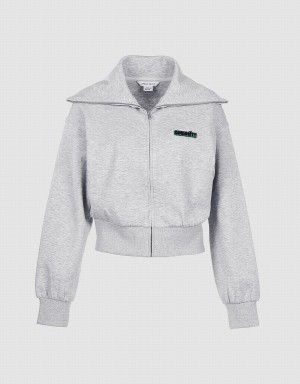 Women's Urban Revivo Zip Up Letter Detail Jackets Grey | BYJ4553QN