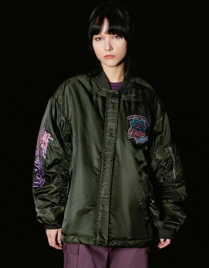 Women's Urban Revivo Zipper Front Balloon Padded Coats Green | WSI193FW