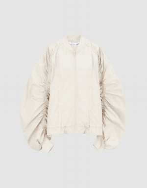 Women's Urban Revivo Zipper Front Oversized Jackets White | JGQ2758BQ