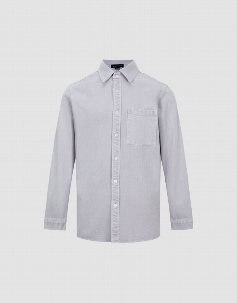 Men's Urban Revivo Button Up Loose Denim Shirts Light Grey | ATD3088SW