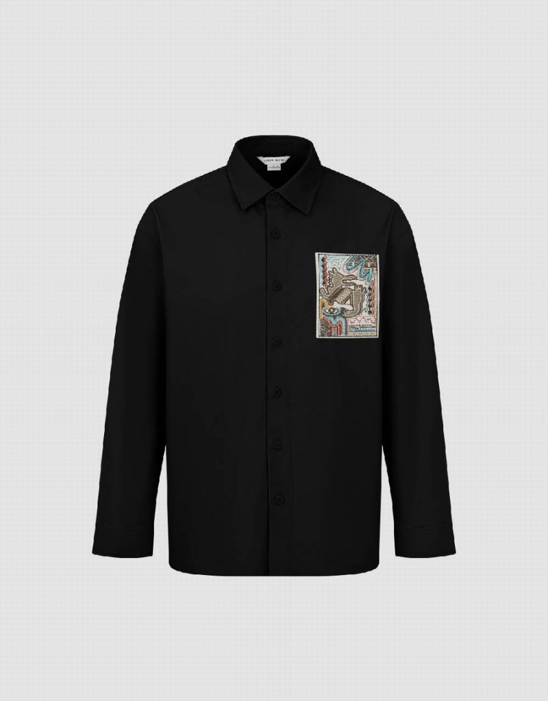 Men's Urban Revivo Button Up Loose Shirts Black | WFK8137IN