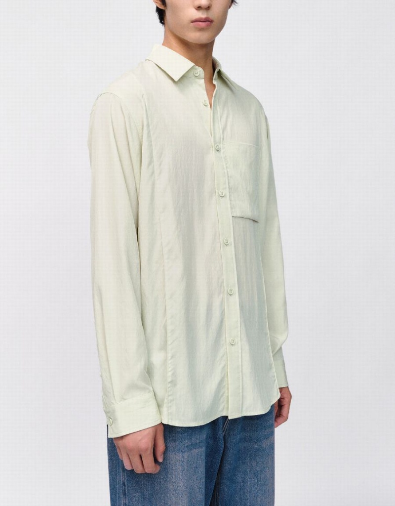 Men's Urban Revivo Button Up Loose Shirts Green | JBC8016HG