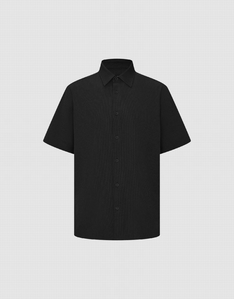 Men\'s Urban Revivo Button Up Loose Shirts Black | RZI6451UM