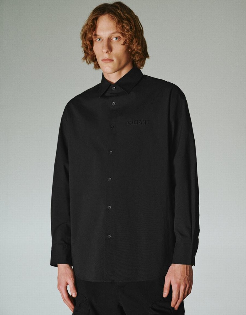 Men\'s Urban Revivo Button Up Oversized Shirts Black | DNT7295TZ