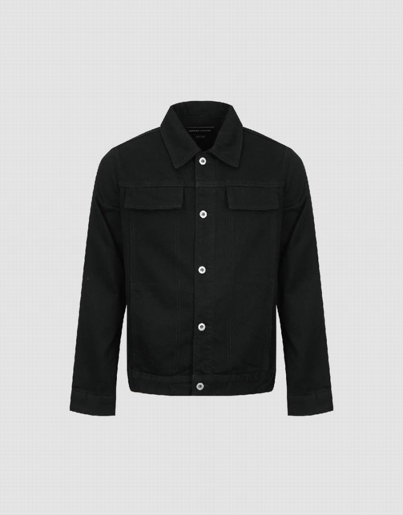 Men's Urban Revivo Button Up Straight Denim Shirts Black | MFO2417RR