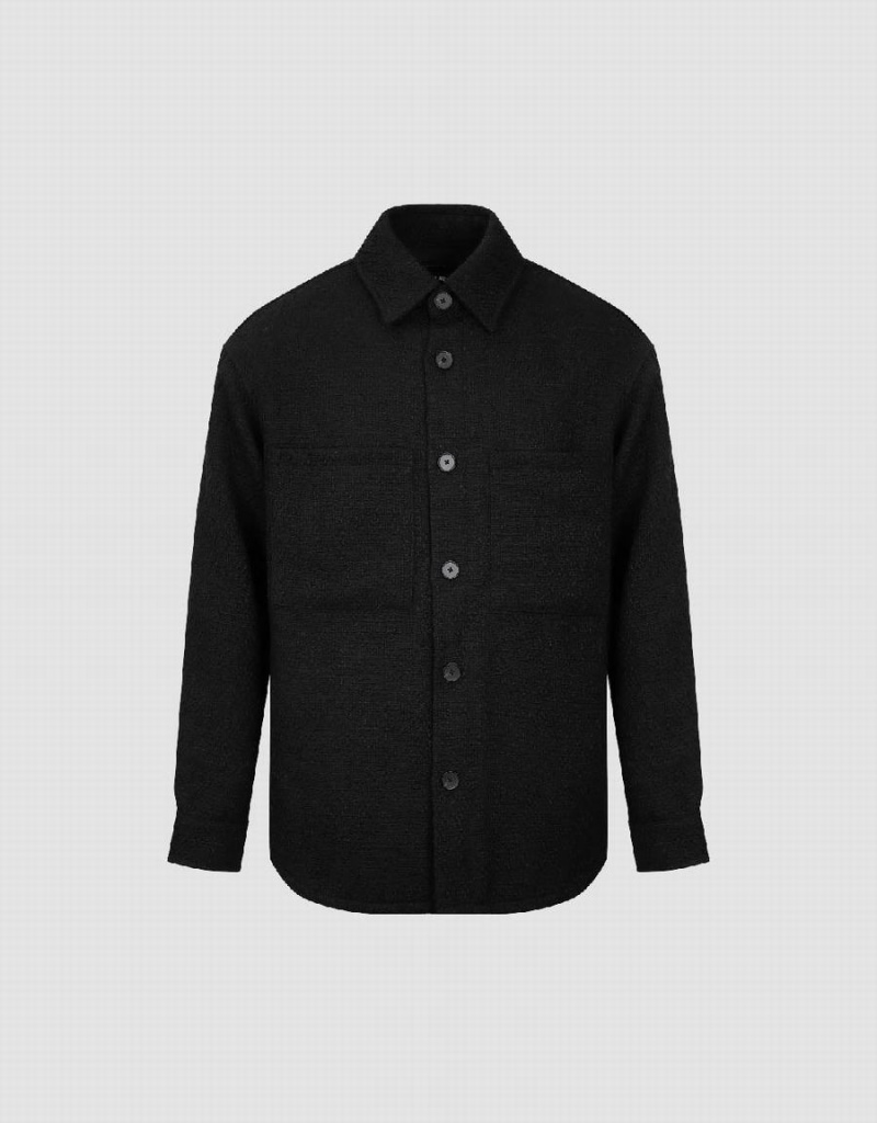 Men's Urban Revivo Button Up Straight Jackets Black | BLU797XZ