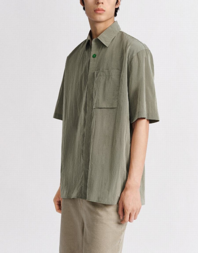 Men's Urban Revivo Button Up Straight Shirts Green | AQO9970FX