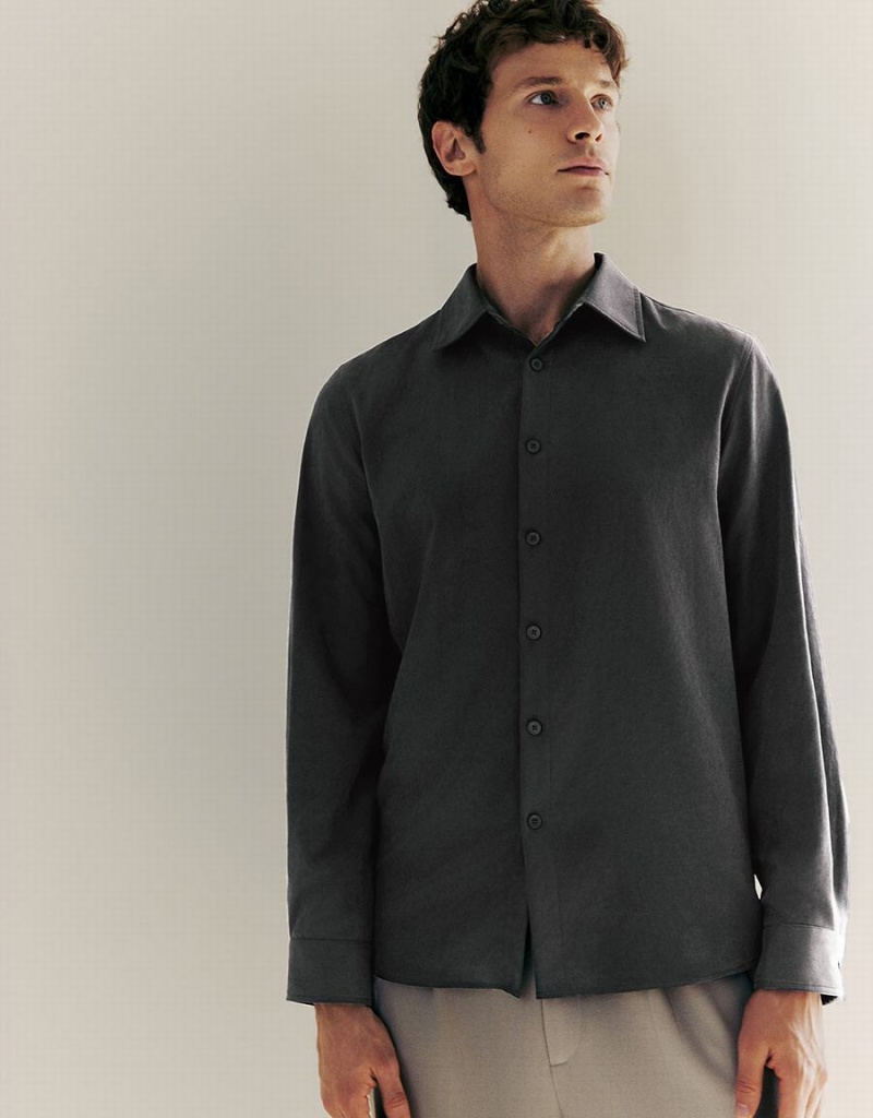 Men's Urban Revivo Button Up Straight Shirts Grey | SUQ8972YL