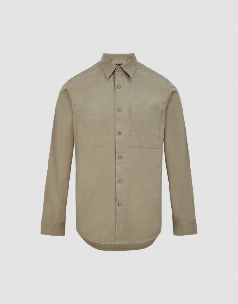 Men's Urban Revivo Button Up Straight Shirts Khaki | UBW8432GK