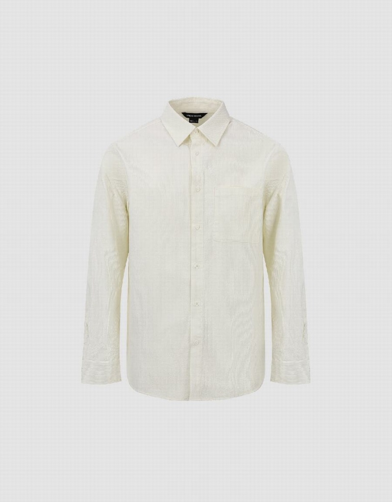 Men's Urban Revivo Button Up Straight Shirts White | SPE6233KO