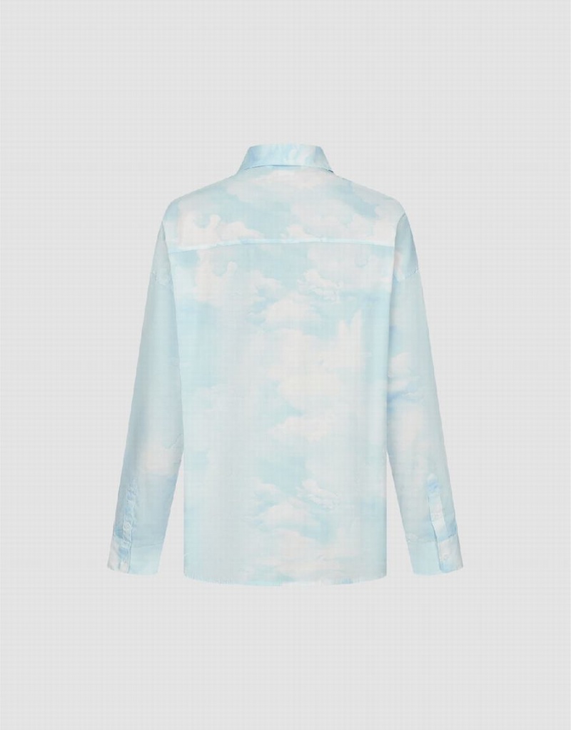 Men's Urban Revivo Cloud Printed Loose Shirts White Blue | CSS3462IB