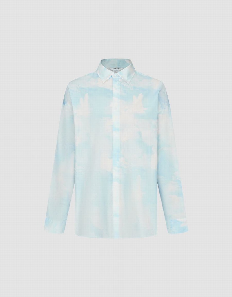 Men's Urban Revivo Cloud Printed Loose Shirts White Blue | CSS3462IB