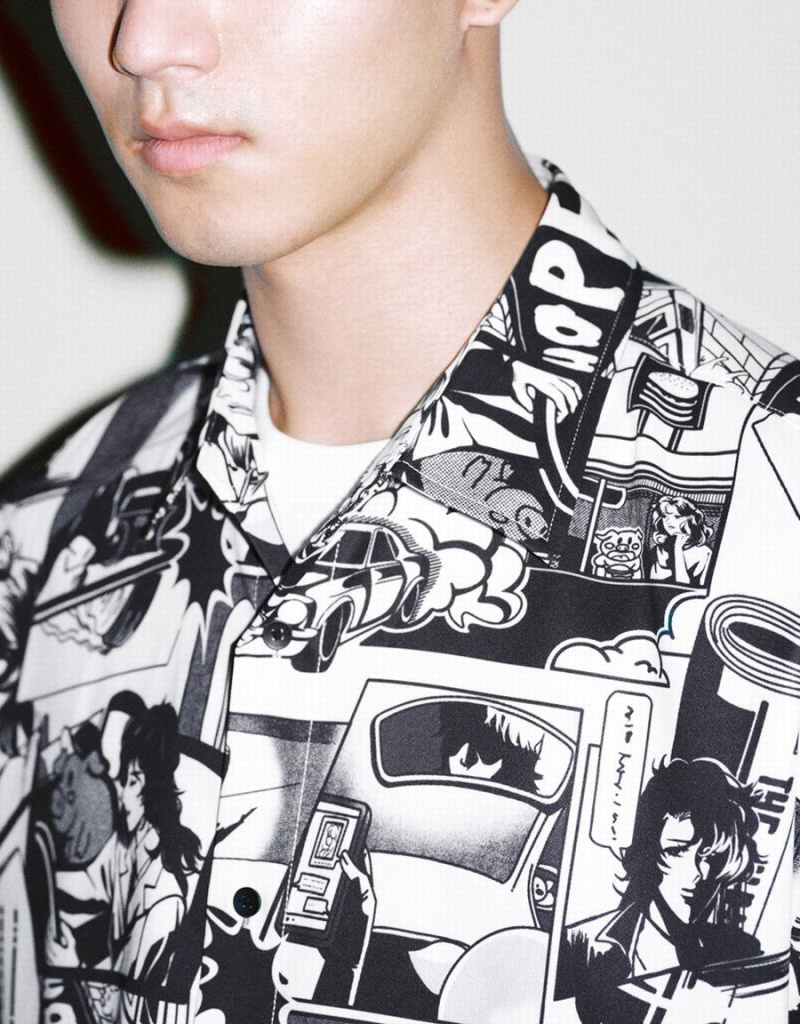 Men's Urban Revivo Comic Printed Loose Shirts Grey | GSH3089JY