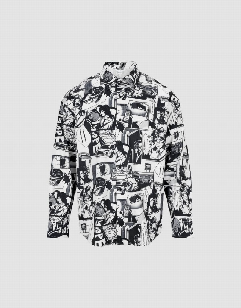 Men\'s Urban Revivo Comic Printed Loose Shirts Grey | GSH3089JY