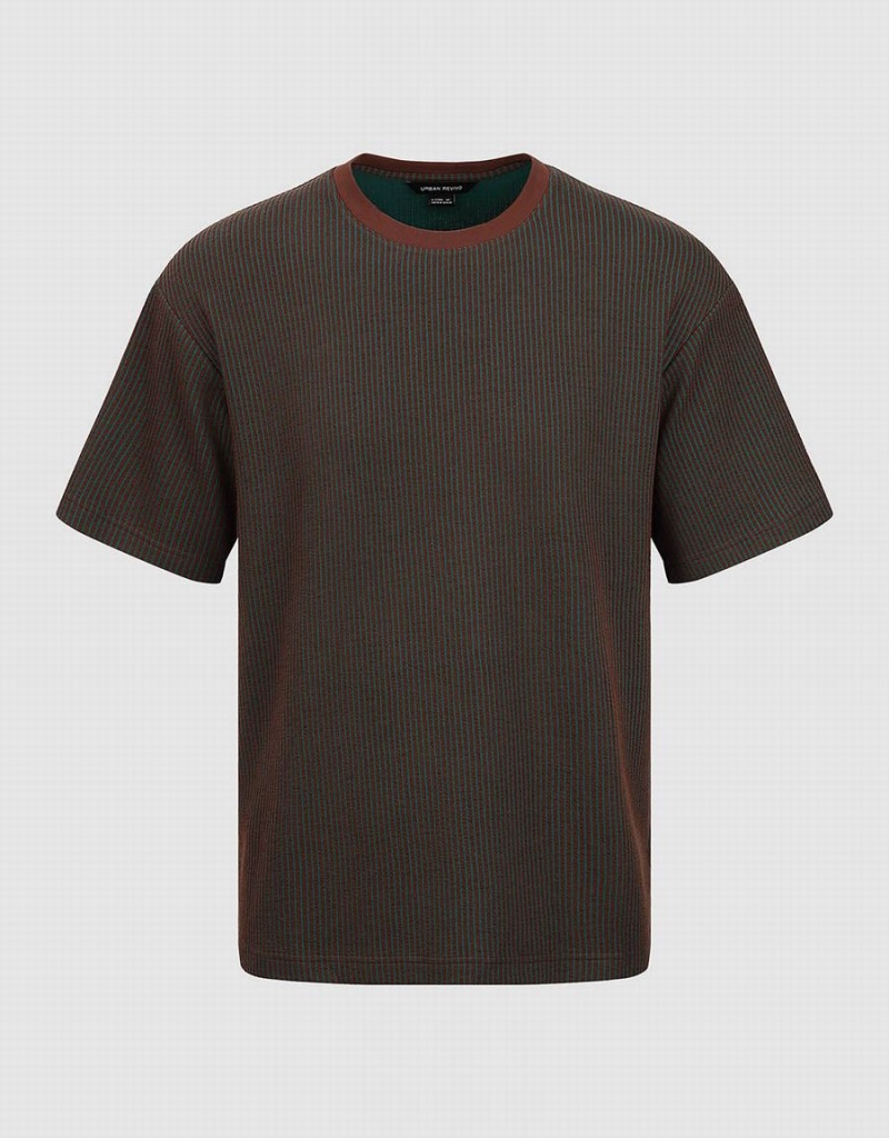 Men's Urban Revivo Crew Neck Knitted T Shirts Green | MIE6376XU