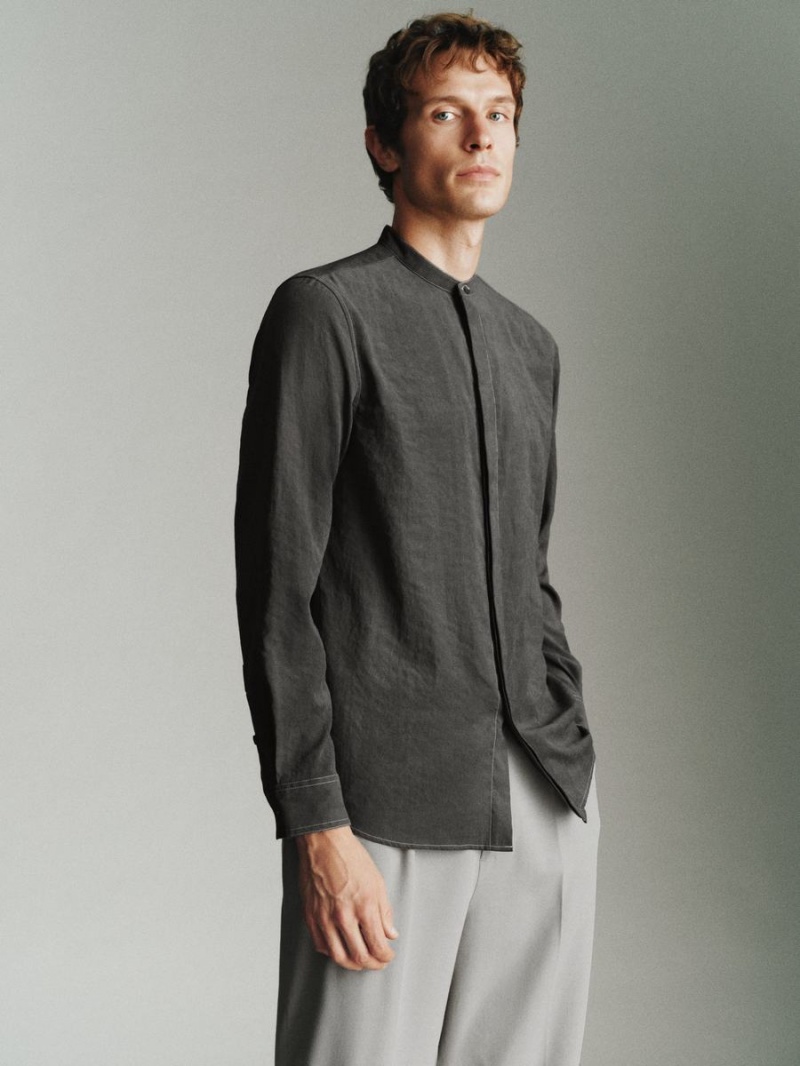 Men's Urban Revivo Crew Neck Straight Shirts Grey | LWP8414QZ