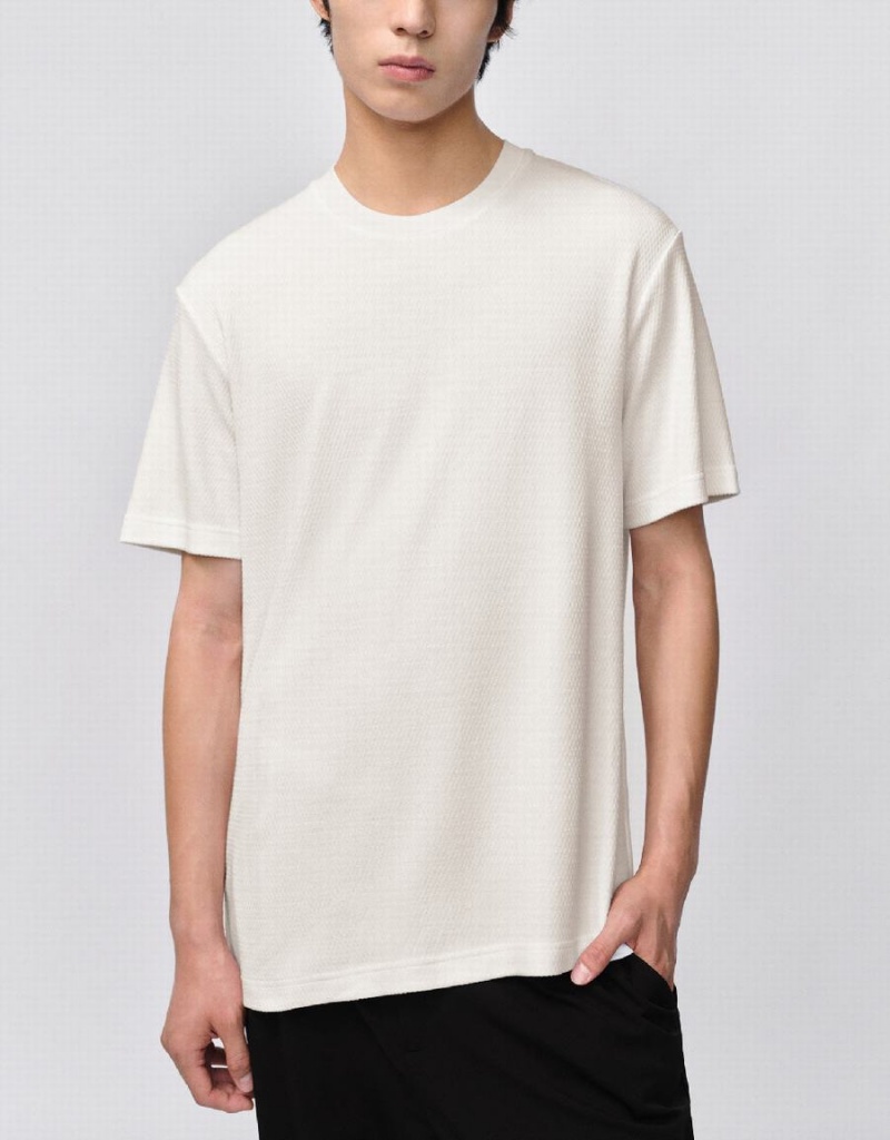 Men's Urban Revivo Crew Neck Straight T Shirts White | POZ6850VL