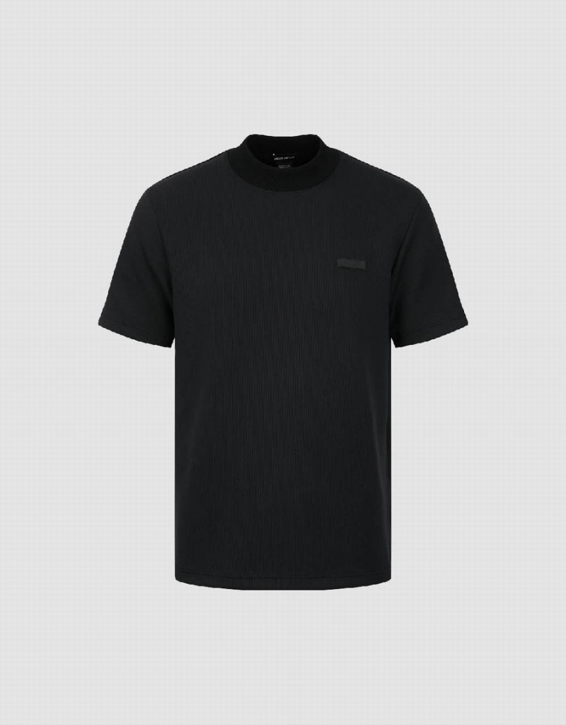 Men's Urban Revivo Crew Neck Straight T Shirts Black | XSM9333QV