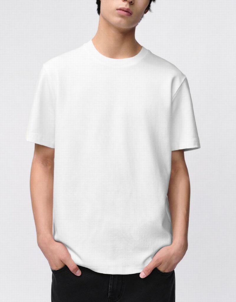 Men's Urban Revivo Crew Neck Straight T Shirts White | DLZ8391JE