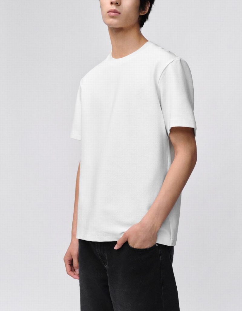 Men's Urban Revivo Crew Neck Straight T Shirts White | DLZ8391JE