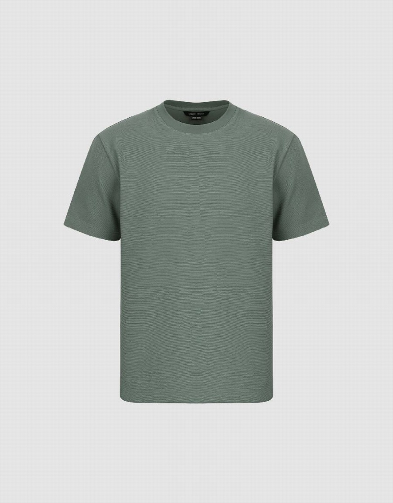 Men's Urban Revivo Crew Neck Straight T Shirts Green | FHW459ZG