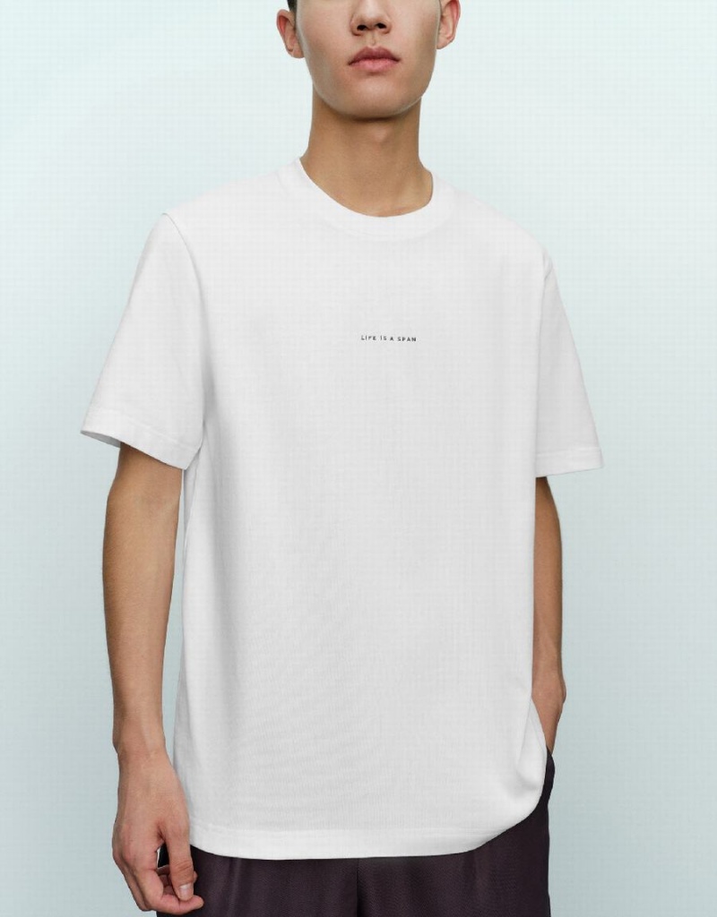 Men's Urban Revivo Crew Neck Straight T Shirts White | GDL1626DE