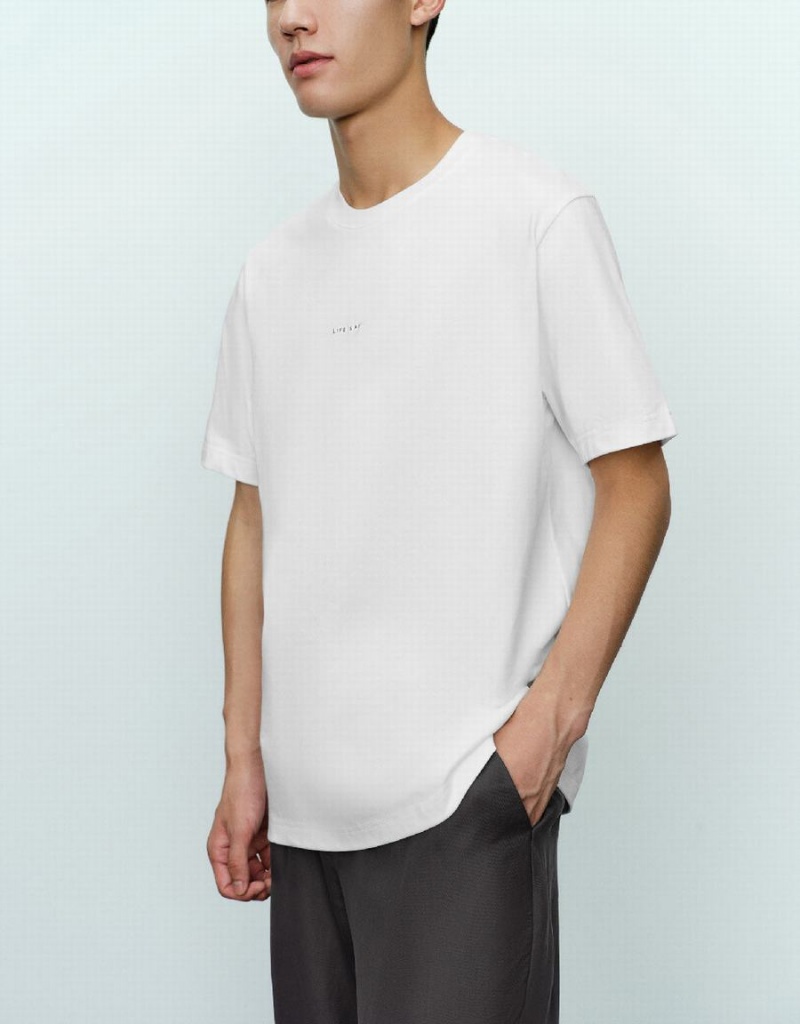 Men's Urban Revivo Crew Neck Straight T Shirts White | GDL1626DE