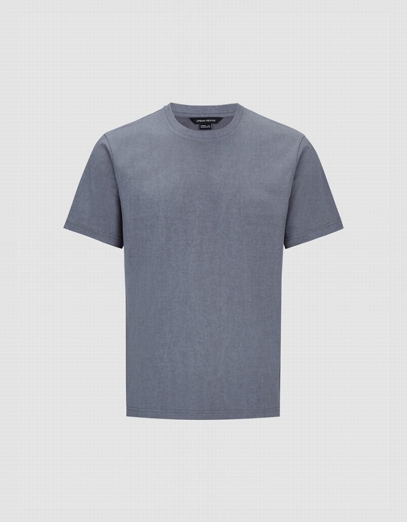 Men's Urban Revivo Crew Neck Straight T Shirts Dark Grey | JQR6429WB