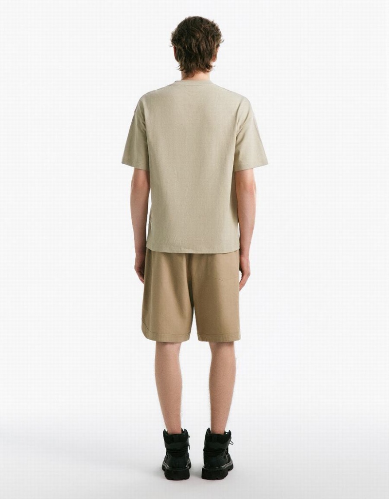 Men's Urban Revivo Drop Shoulder Sleeve Crew Neck T Shirts Khaki | OLP5390GB