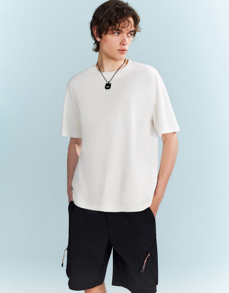 Men's Urban Revivo Drop Shoulder Sleeve T Shirts White | MEB6150OL