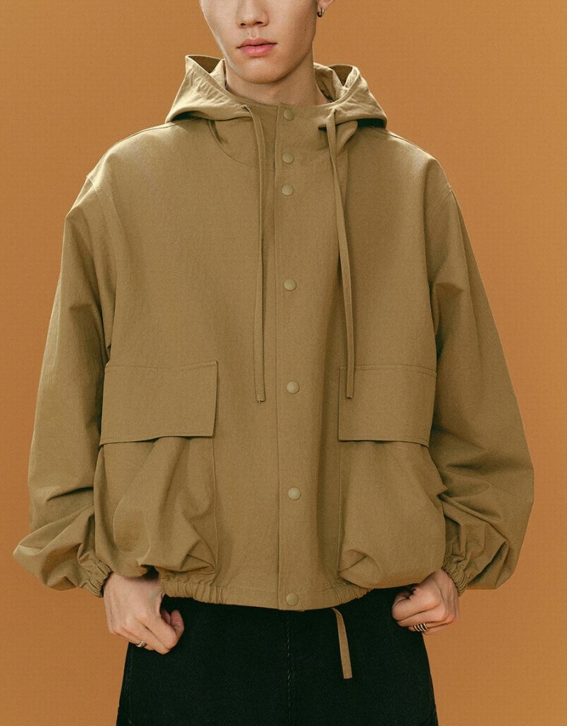 Men's Urban Revivo Hooded Oversized Jackets Khaki | OGN180BE