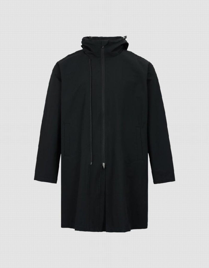 Men's Urban Revivo Hooded Trench Trench Coat Black | FNG280ZV