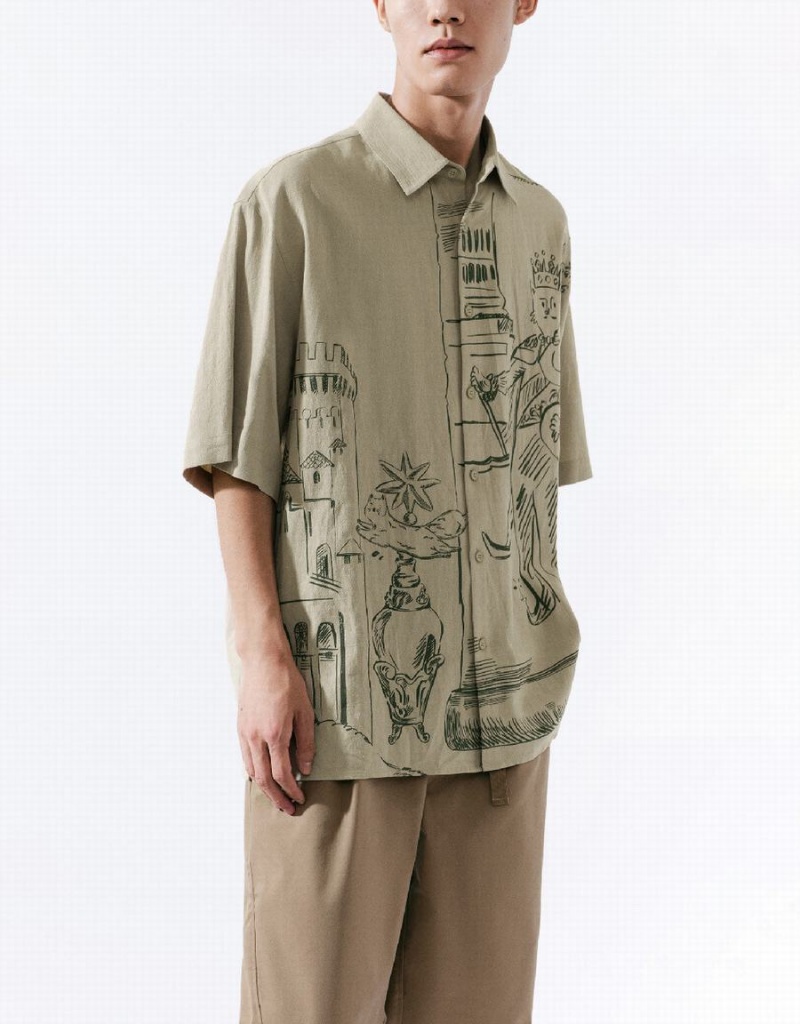 Men's Urban Revivo Leisure Shirts Khaki | FCF2768SO