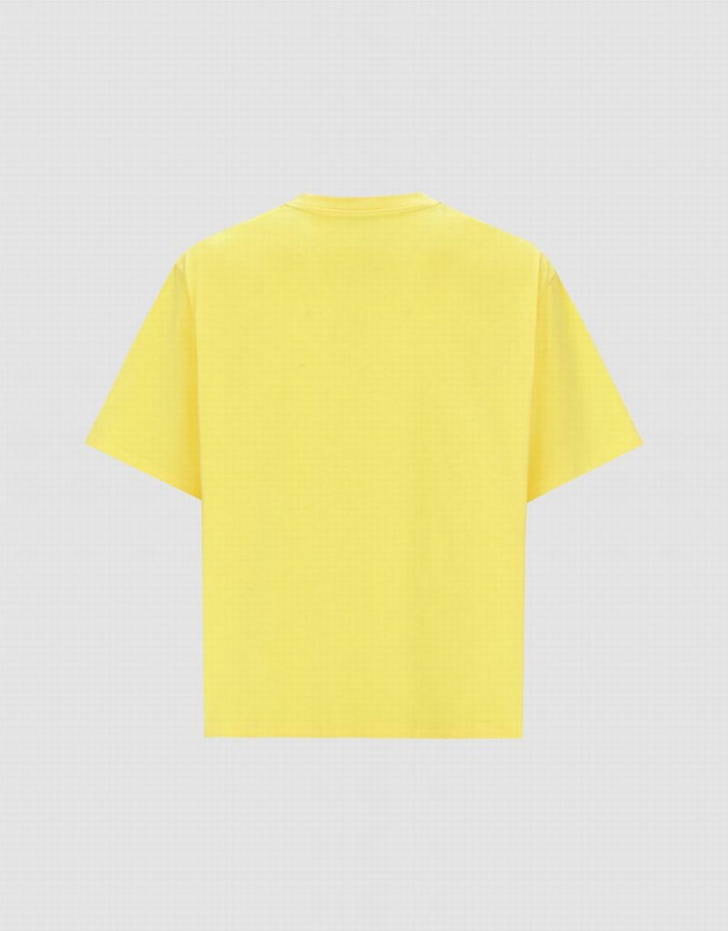 Men's Urban Revivo Letter Detail Crew Neck T Shirts Yellow | RWV6212NO