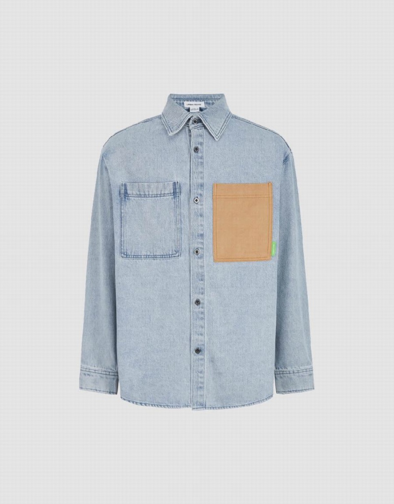 Men's Urban Revivo Loose Denim Shirts Blue | MSN615OC