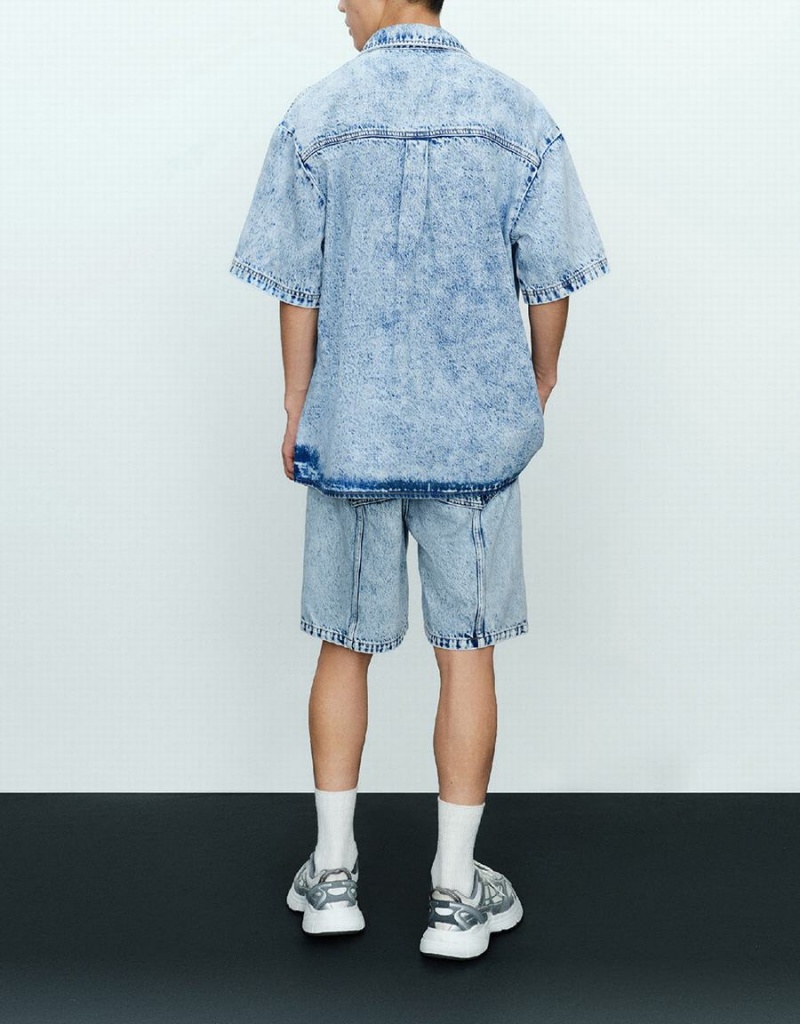 Men's Urban Revivo Loose Denim Shirts Blue | VWB4545YK