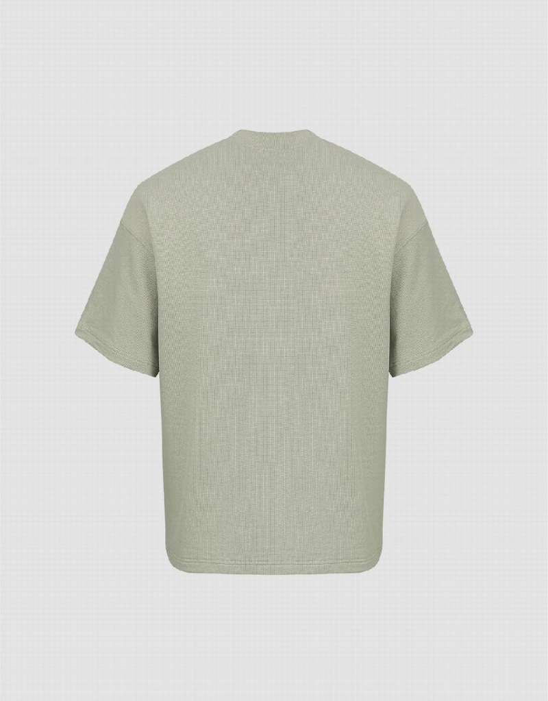 Men's Urban Revivo Loose Knitted T Shirts Green | XBQ6112NR