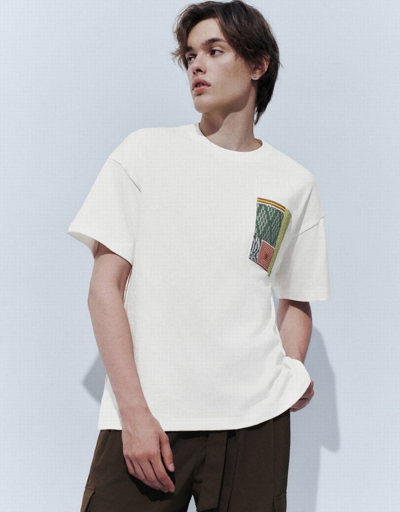 Men's Urban Revivo Loose Straight T Shirts White | TOY671VP