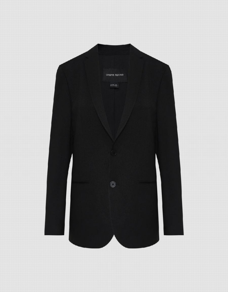 Men's Urban Revivo Notch Lapel Straight Blazers Black | BBR7148AO