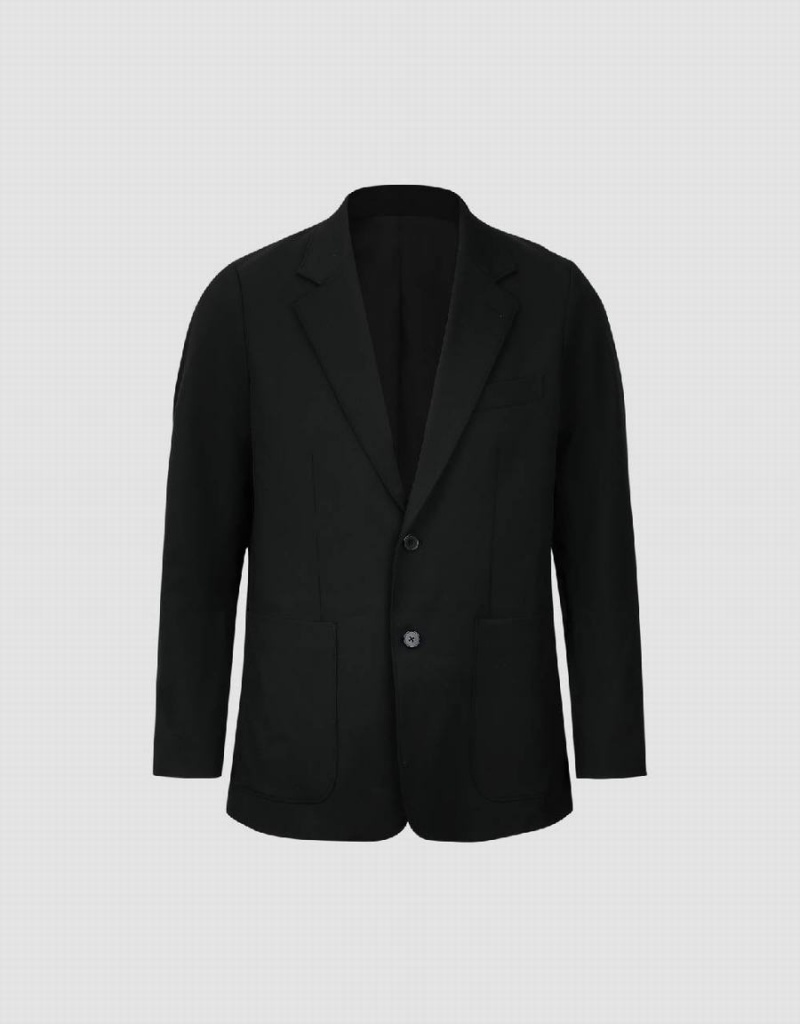 Men's Urban Revivo Notch Lapel Tailored Blazers Black | LOI5428UN