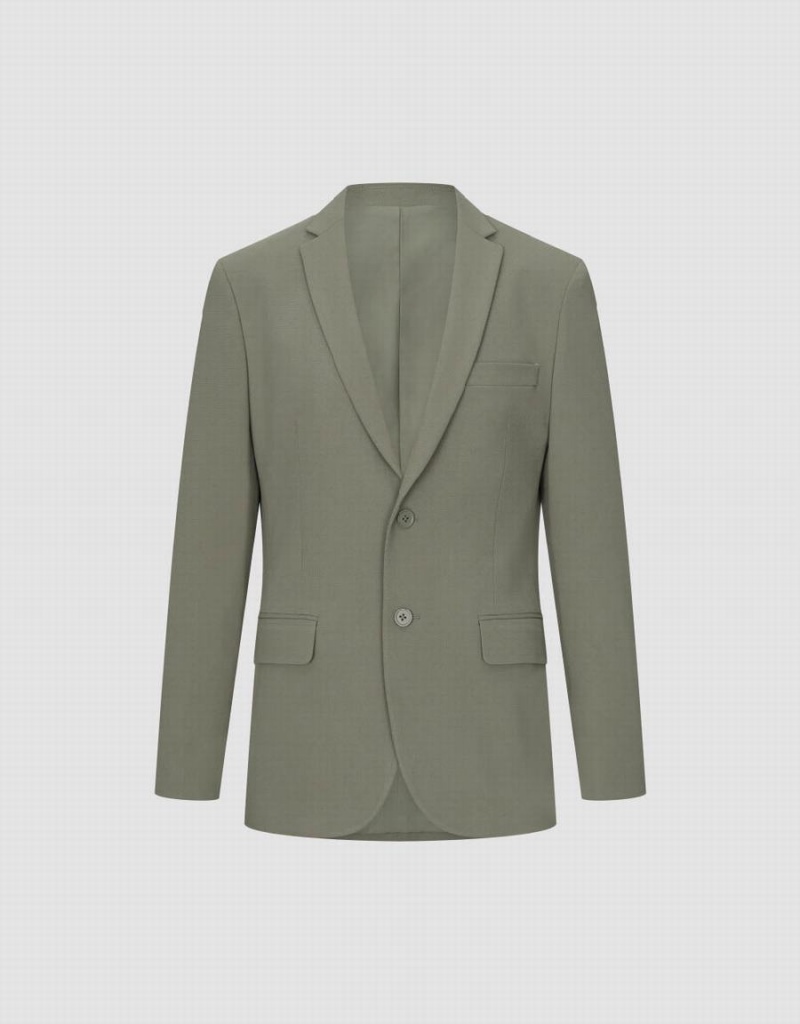 Men's Urban Revivo Notch Lapel Tailored Blazers Green | OZC514MH