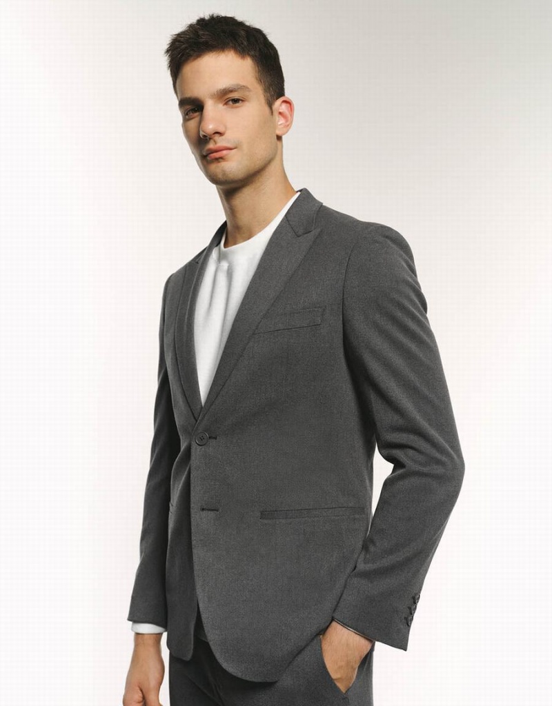 Men's Urban Revivo Peaked Lapel Straight Blazers Dark Grey | ZUO8886ZV