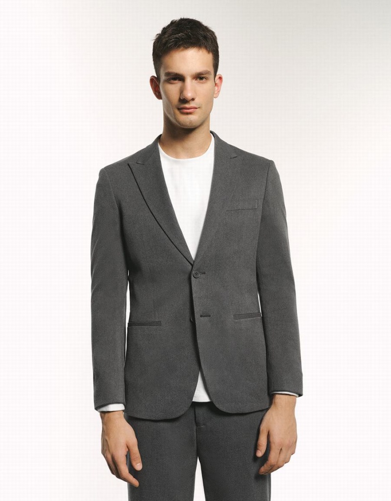 Men\'s Urban Revivo Peaked Lapel Straight Blazers Dark Grey | ZUO8886ZV