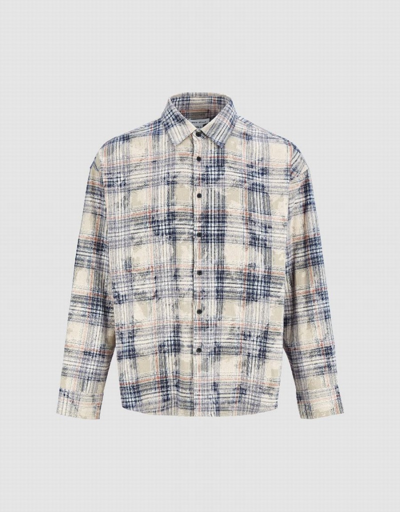 Men's Urban Revivo Plaid Oversized Shirts Khaki | AIZ3922IG