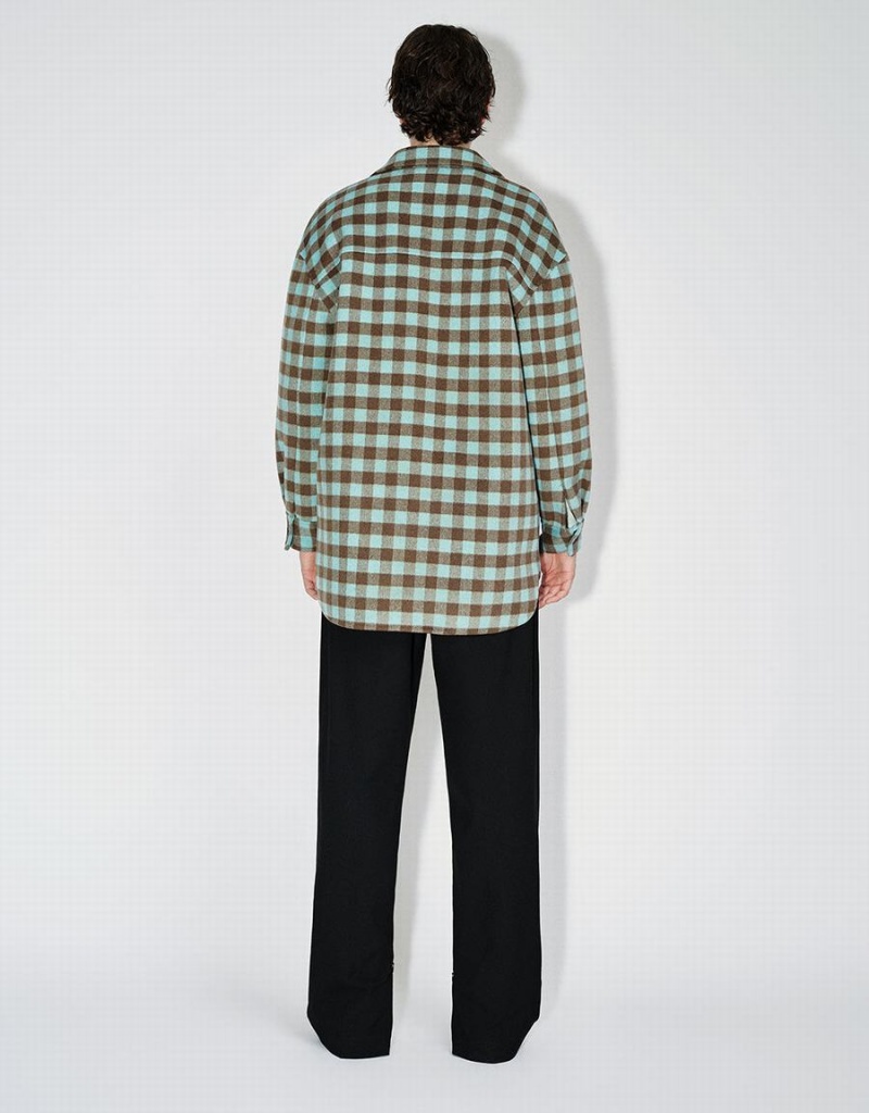 Men's Urban Revivo Plaid Straight Woolen Jackets Green | ACX9551XX