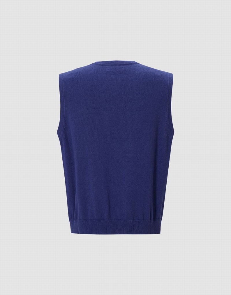 Men's Urban Revivo Plain Sweaters Blue | LFU8025IN