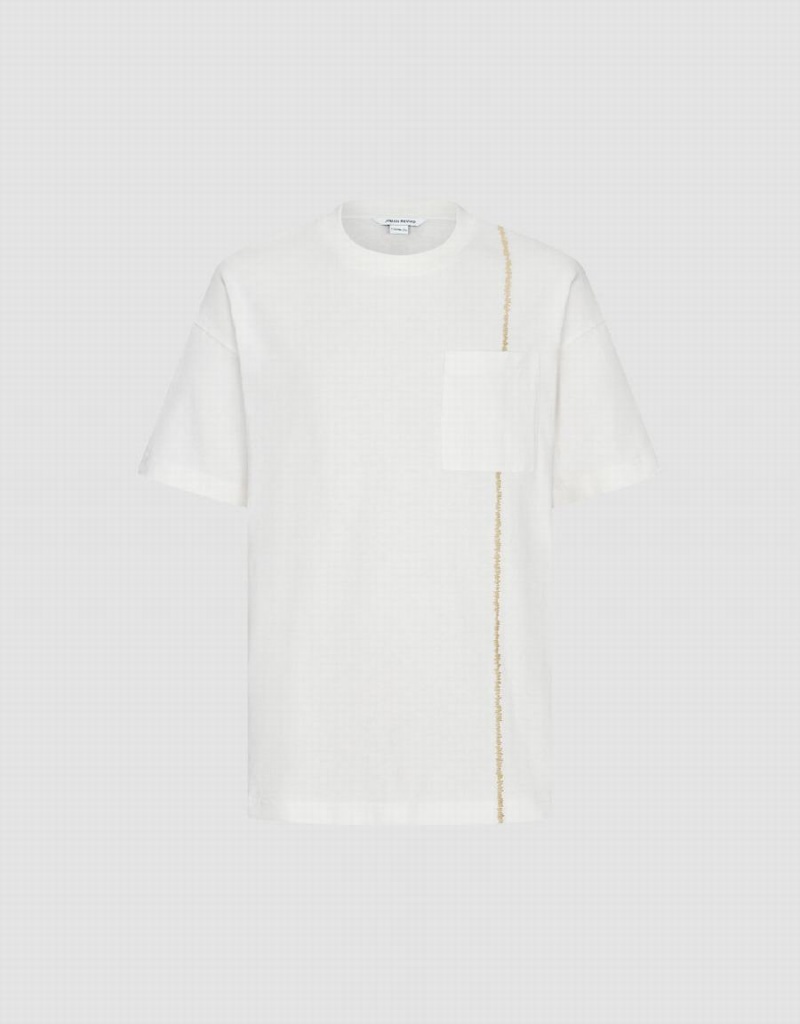 Men's Urban Revivo Pocket Patched Crew Neck T Shirts White | FCM793OJ