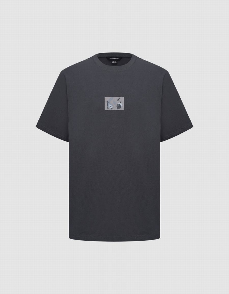 Men's Urban Revivo Printed Crew Neck T Shirts Dark Grey | SXE3166OO