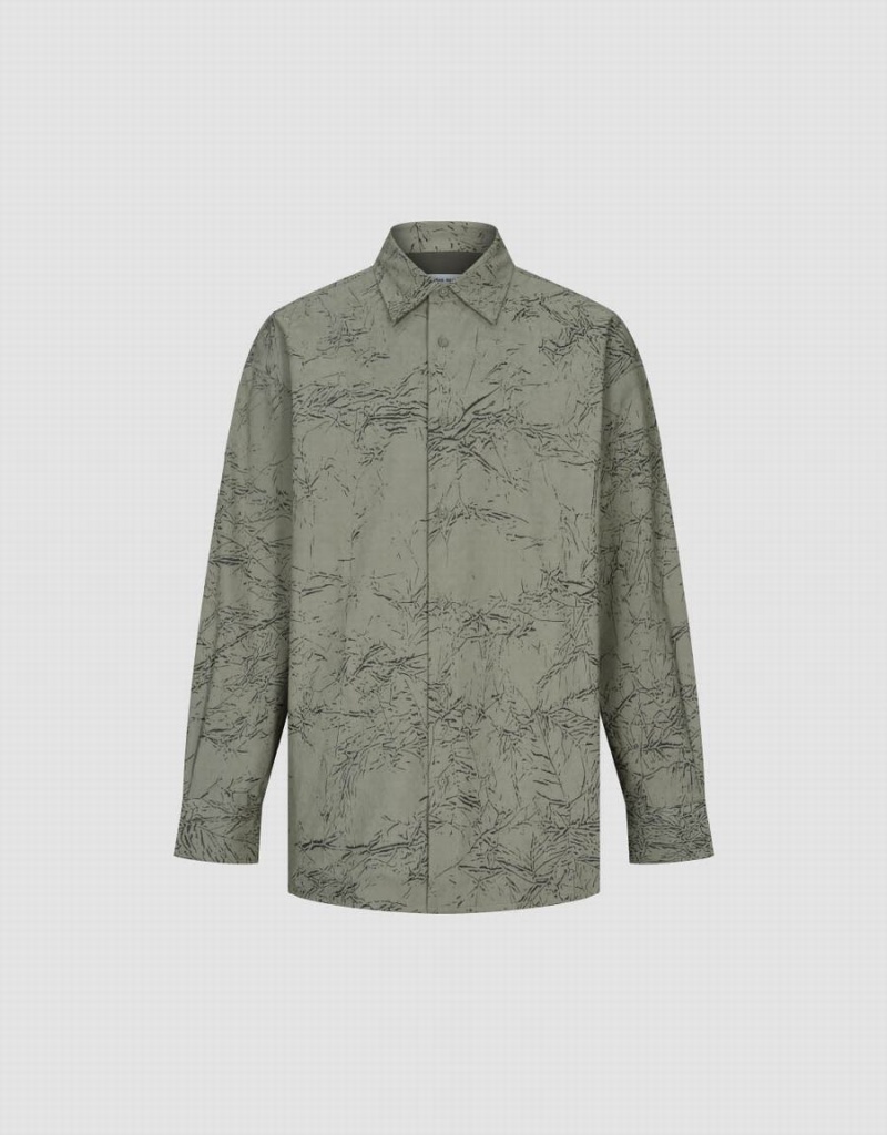 Men's Urban Revivo Printed Straight Oversized Shirts Green | AMF5472FB