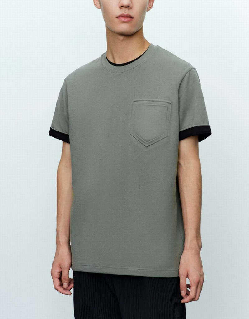 Men's Urban Revivo Straight Crew Neck T Shirts Green | XBV3634SS